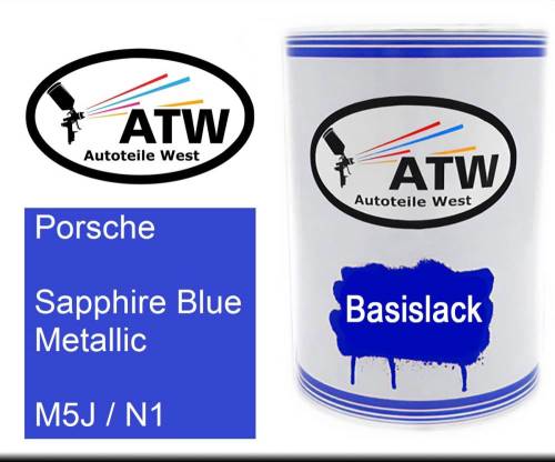 Porsche, Sapphire Blue Metallic, M5J / N1: 500ml Lackdose, von ATW Autoteile West.